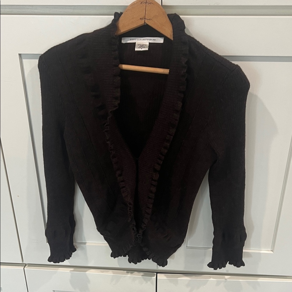 Diane von Furstenberg Brown Ruffled Cardigan Size S